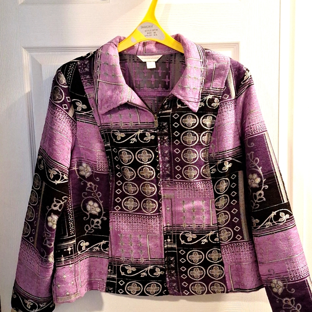 Christopher & Banks jacquard purple jacket zip XL